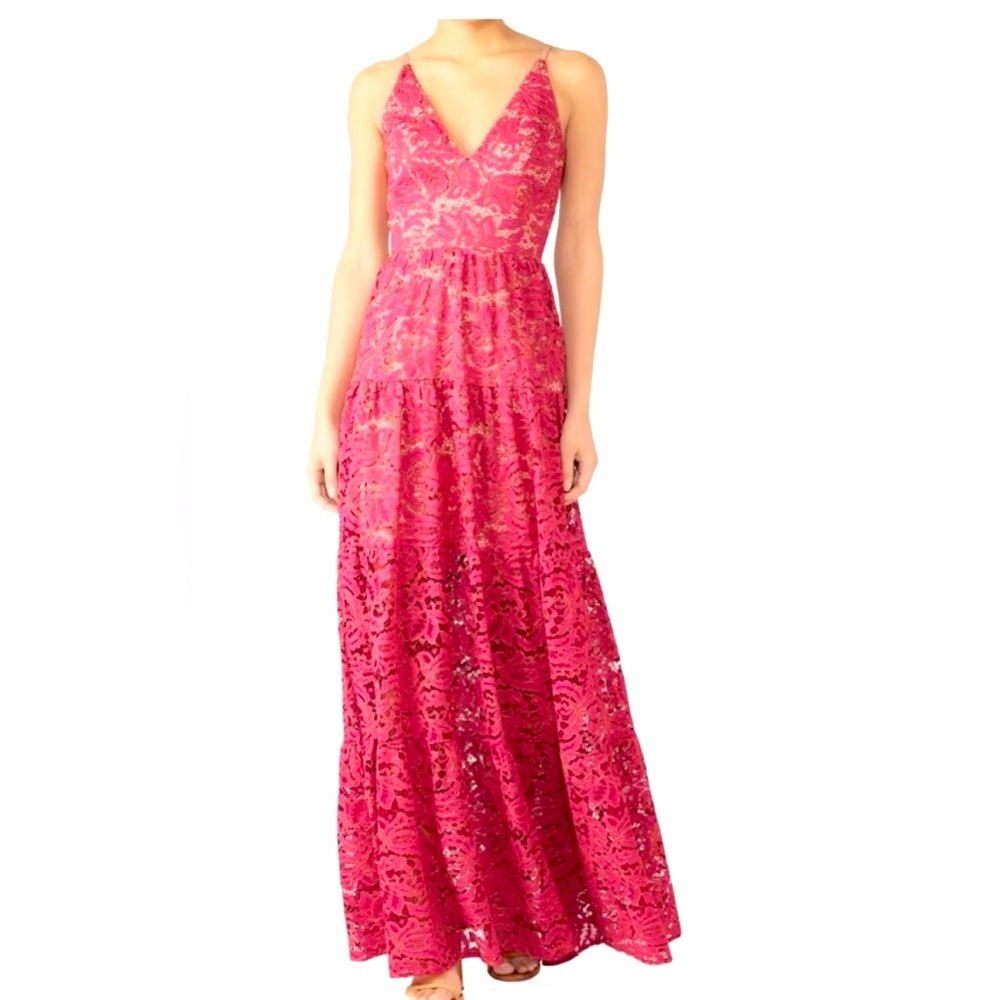 Dress the Population Pink Juliette Lace Long Dress / Gown! NWOT